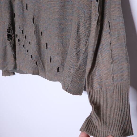 BCBGENERATION Distressed Sweater Marled Fern Taupe Cardigan Casual Women's M - Picture 8 of 12